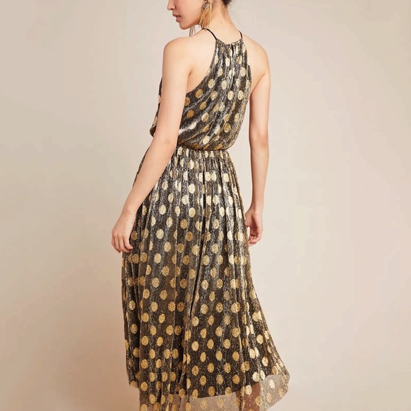 Anthropologie Metallic Polka Dot Halter Midi Dress - Picture 4 of 11